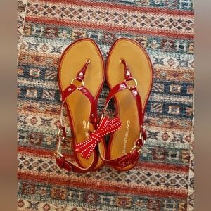 Red Patent-Leather & Gold Sandals